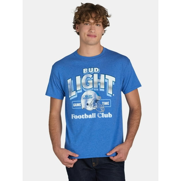 Bud Light Men's and Big Men’s Football Club Vintage Style Graphic Tee Shirt, Sizes S-3XL