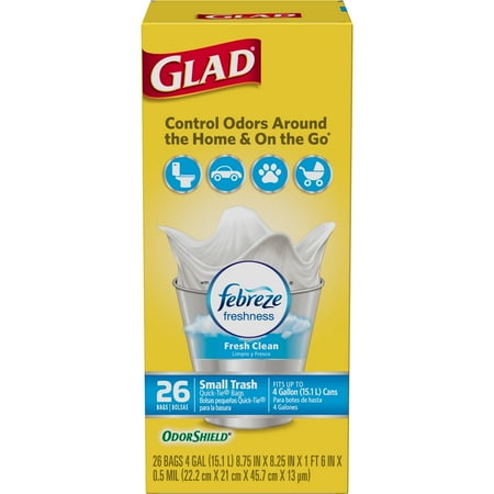 Glad Odorshield Small Trash Bags Febreze Fresh Clean 4 Gallon Glad Odorshield Small Trash Bags Febreze Fresh Clean 4 Gallon 26 Ct
