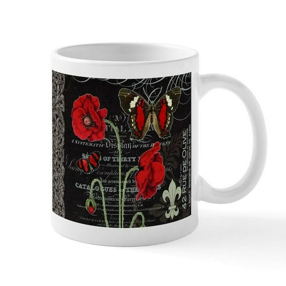 CafePress - Vintage French Red Poppies Collage Mug - 11 oz Ceramic Mug - Novelty Coffee Tea Cup