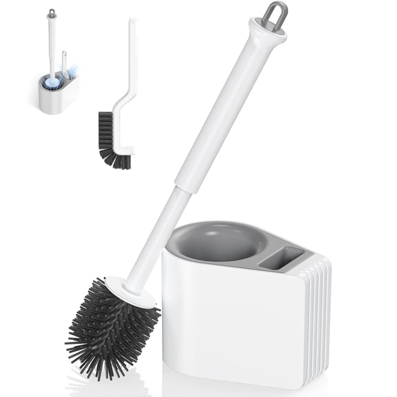 MYSPRI Toilet Bowl Brush and Holder Set Silicone Toilet Cleaner Scrubber with Small Cleaning Brush for Bathroom