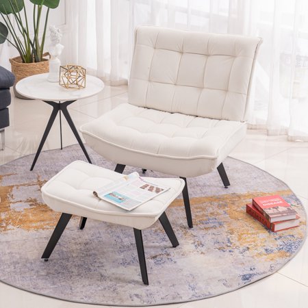 Modern White Soft Velvet Material Large Width Accent Chair For Indoor Home And Living Room