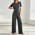 thumbnail image 5 of Bosfbaoi Two Piece Sets for Women Short Sleeve Crew Neck T‑Shirt High Waist Drawstring Wide Leg Pants Casual Loungewear Sets, 5 of 9