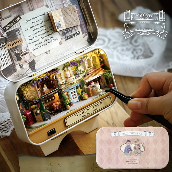 BESTSKY DIY Winter Kit Wooden Miniature House with LED Lights 14.3x8.4x2.6cm DIY Scene Box Includes Cute Dolls & Tools Gift for Adults