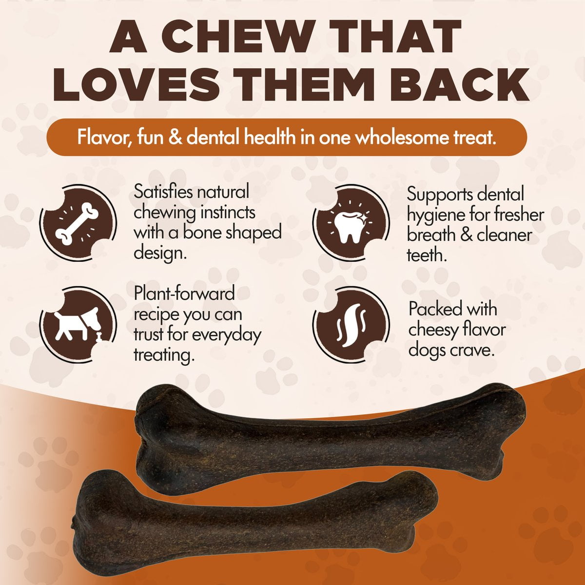 Scoochie Pet Chewka Cheese Flavored Plant-Forward Fully Digestible Dog Chew Bone, Medium, 6CT