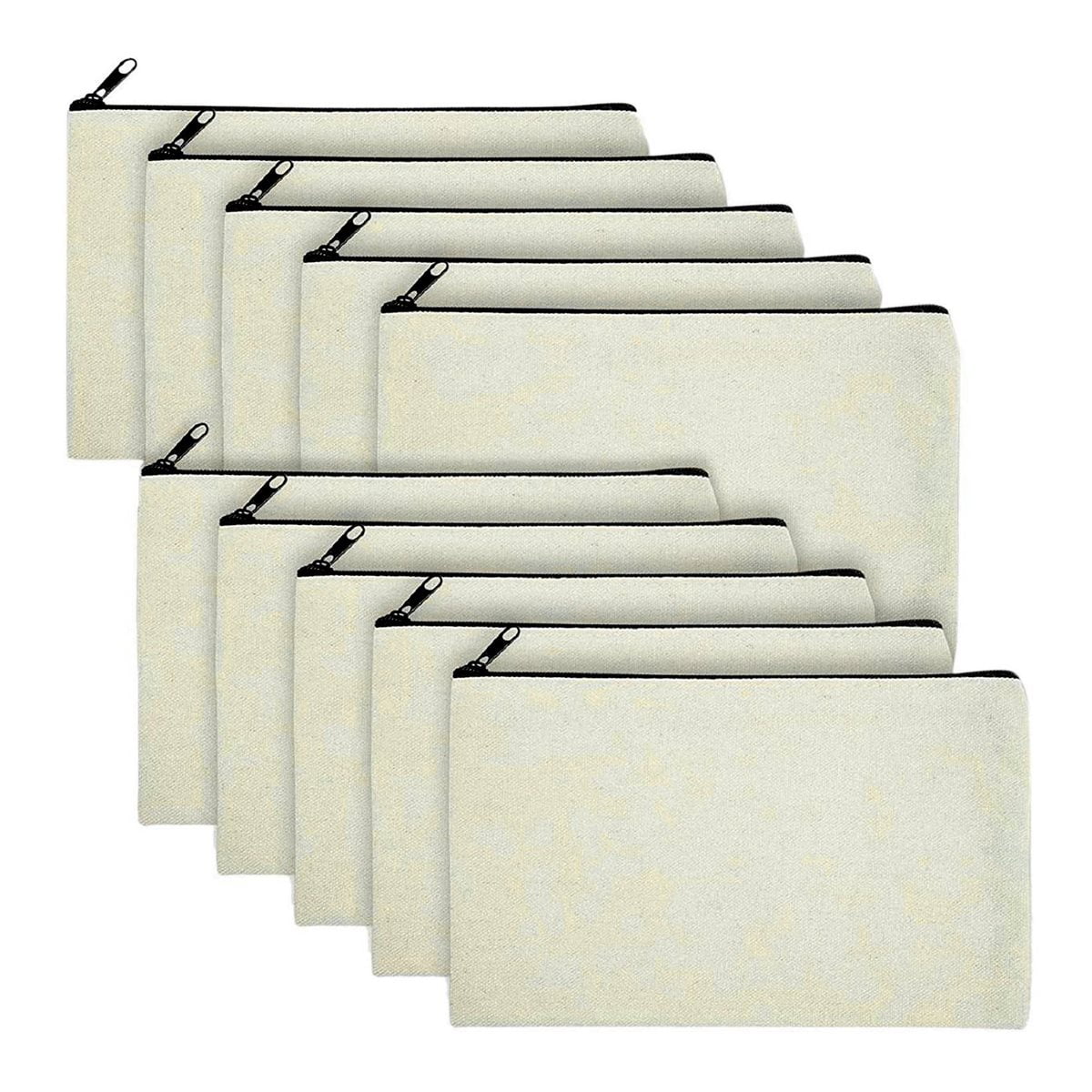 10 Pcs Blank DIY Craft Bag Canvas Pen Case Makeup Bags - Pencil Cotton Cosmetic Travel