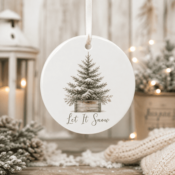 Christmas Ornament Let It Snow Pine Tree Round Hanging Decor Holiday Gift