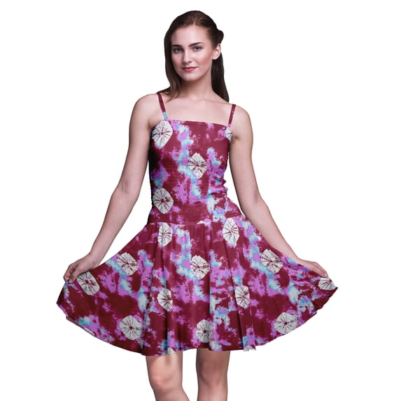 Bimba Tie-Dye Printed Women Smocked Waist Top Spaghetti Strap Mini Sun Dress-XX-Large