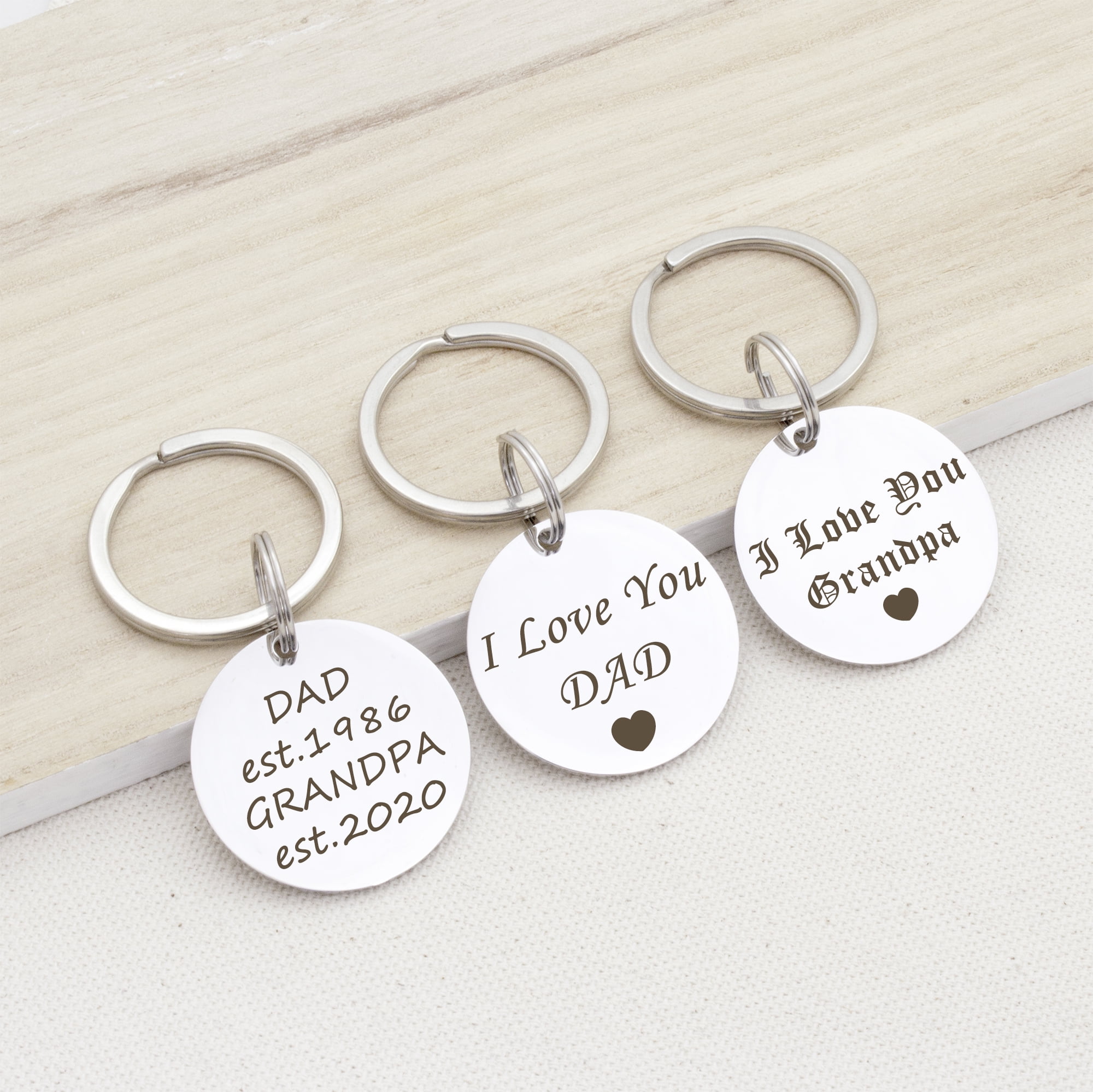 Fathers Day Gifts - Custom Keychain - Engraved Double Sides Round Keychain - I Love You Dad Keychain for Dad Fathers Day Gift Personalized