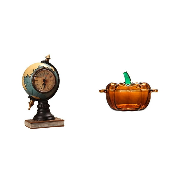 Figura de escritorio,Reloj de mesa con figura de globo terráqueo,decoración para oficina y hogar,Plato de dulces,Dulcero de cristal con tapa,tarro de caramelos decorativo,para mesa de