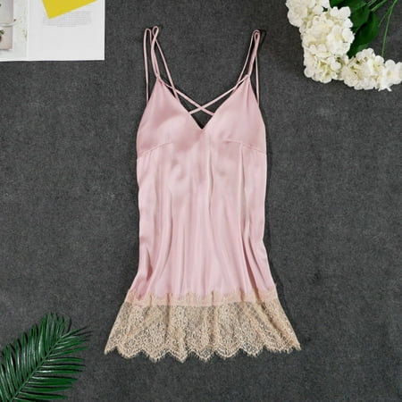 

MRULIC intimates for women New Fashion Satin Silk Pajamas Nightdress Lingerie Women Underwear Sleepwear Pink + M
