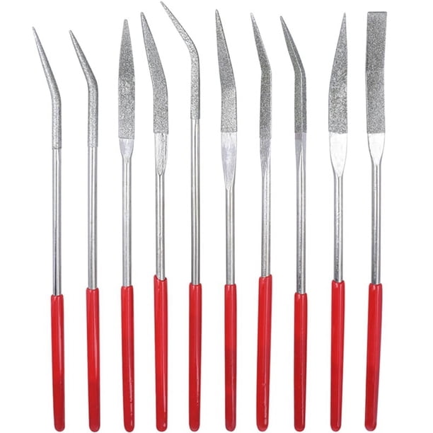 Juego de 10 Limas de Diamante: 3 Limas de Aguja de Forma Curva de 140 mm para Trabajar Metales de Precisión, Trabajar la Madera, Hacer Joyas y Manualidades