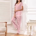 thumbnail image 6 of Besolor Womens Stripe Pajamas 2 Piece Nightwear Short Sleeve Side Split Tops and Pants Sleepwear Soft Pjs Sets, 6 of 9