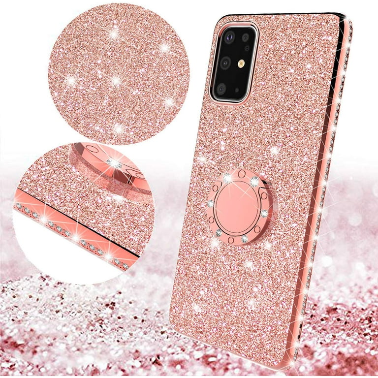 Samsung Galaxy S20 Plus S20 Glitter Phone Case Ring Kickstand Girls Women Diamond Sparkly Case for Cover for Galaxy S20 Plus Rose Gold