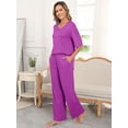thumbnail image 4 of MINTREUS Lounge Sets for Women Knit Short Sleeve V-neck Tops and Long Pants Soft Comfy Pajamas Set Oversized 2 Piece Outfits, 4 of 8