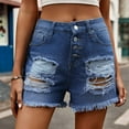 thumbnail image 2 of ZVNAΖH Womens Button Fly Jean Shorts High Waisted Stretch Jean Shorts Ripped Denim Shorts, Wide Leg, Loose Fit, Fashion Wear, 2 of 9