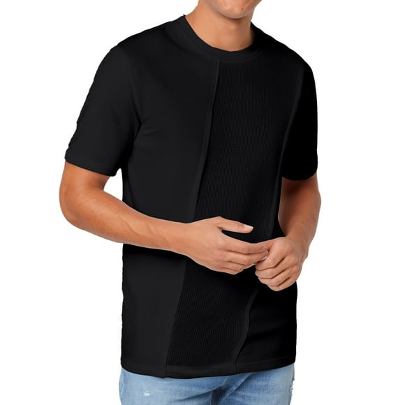 SOMOWI Mens Tshirts Solid Color Splicing Design Loose Round Neck Short Sleeved Black Graphic T-Shirts 2XL