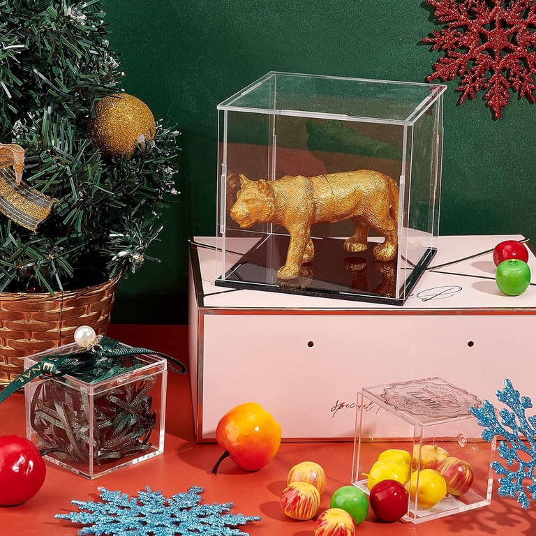 Clear Acrylic Display Case with Black Base 4x4x4 Inch Cube Clear
