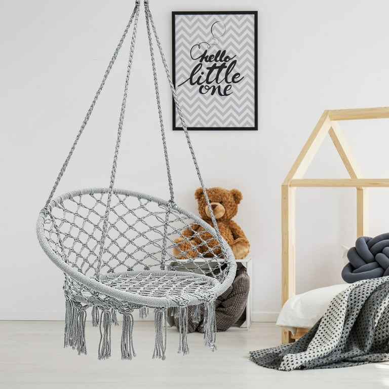 Garpans Hanging Hammock Chair Mesh Woven Rope Macrame Swing Chair for Indoor Outdoor Patio Chair Festival Gift Grey