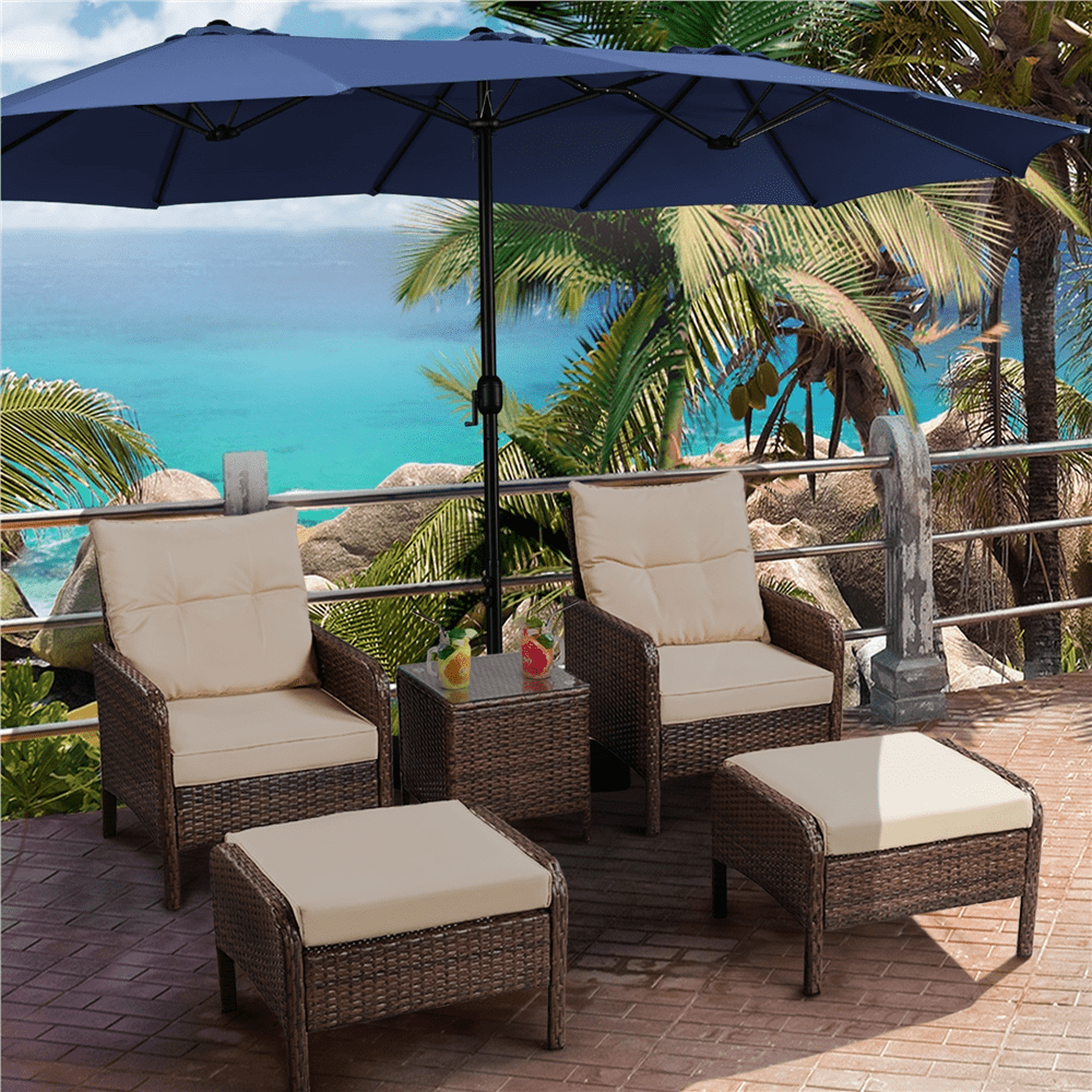 Renwick 13 Ft Outdoor Patio Parasol Umbrella with Base Stand, Navy Blue