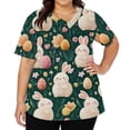 thumbnail image 2 of Women's Fashionable V-neck Short-sleeved Work Top With Double Side Slits And Pockets, Featuring Easter Bunny And Egg Prints. Sky Blue A XL, 2 of 5