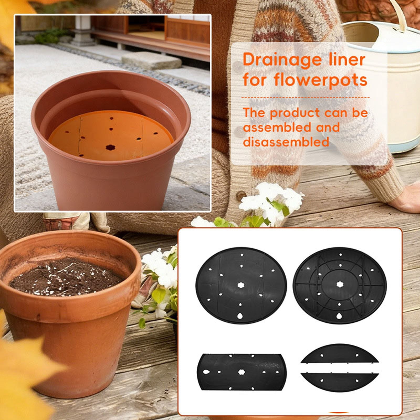 Fufafayo 2Pcs Splicing Flowerpot Liner, 33cm Drainage Insert for Plants Pots, Gardening Tool to Promote Drainage, Plastic Planter Saucer for Indoor Outdoor Garden Beds, Modern Horticulture Design