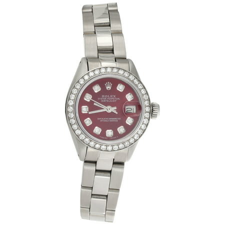 Womens 6917 Rolex DateJust 26mm Diamond Watch Red Dial Steel Oyster Band 1 CT.