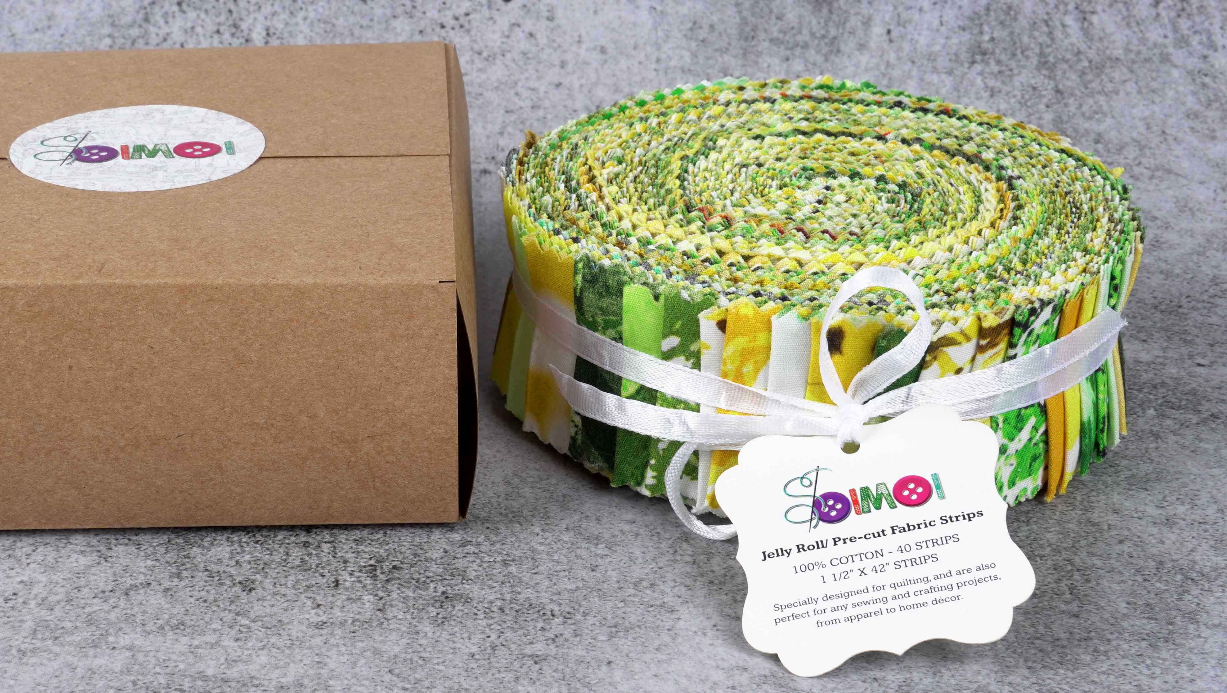 Soimoi 40Pcs Tie Dye Print Precut Fabrics Strips Roll Up 1.5x42inches Cotton Jelly Rolls For Quilting - Green