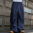 thumbnail image 4 of Men's Baggy Cargo Pants Wide Leg Parachute Pants with Pocket Streetwear - Stylish for Urban Fashion with Loose Fit and Modern Aesthetic,Navy,M, 4 of 5