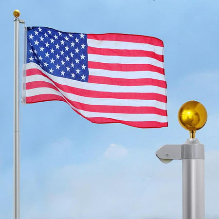 Yescom 25 FT Upgraded Sectional Aluminum Flagpole 15 Gauge 24-30mph 3'x5' US American Flag Ball Fly 2 Flags