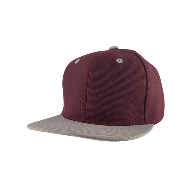 Top Headwear Flat Bill Adjustable Snapback Cap - Burgundy/Grey