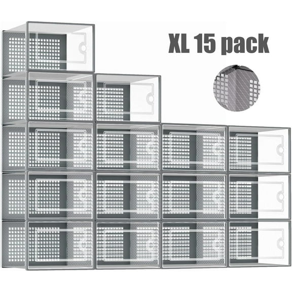 Yazoni 15-Pack XL Shoe Storage Box,Clear Stackable Plastic Shoe Storage Organizers for Closet