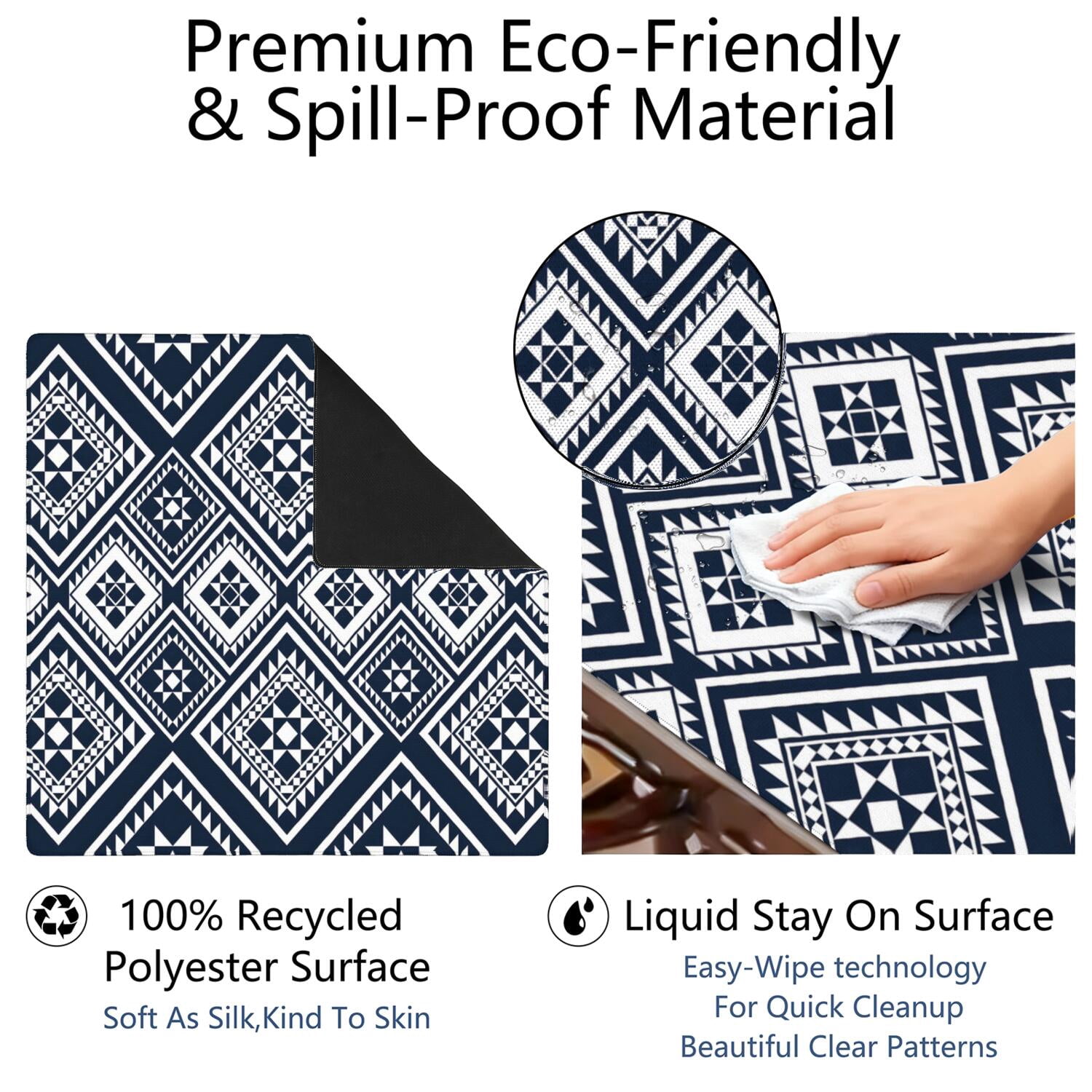 Classic Boho Pattern Extra Large Non-Slip Mahjong Mat 31.5 Inch Square Rubber Playing Pad with Quiet Design for Tiles Card Games and Board Game Nights