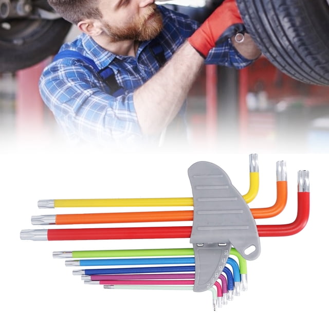 JUEGO DE LLAVE HEXATINA, LLAVE HEXADECIMAL DE ESTRella Gran Torsión de Acero de Vanadio Cromado 9 Pezas Con Portavasos Plegables para Bicicleta para Tornillos Giratorios para El
