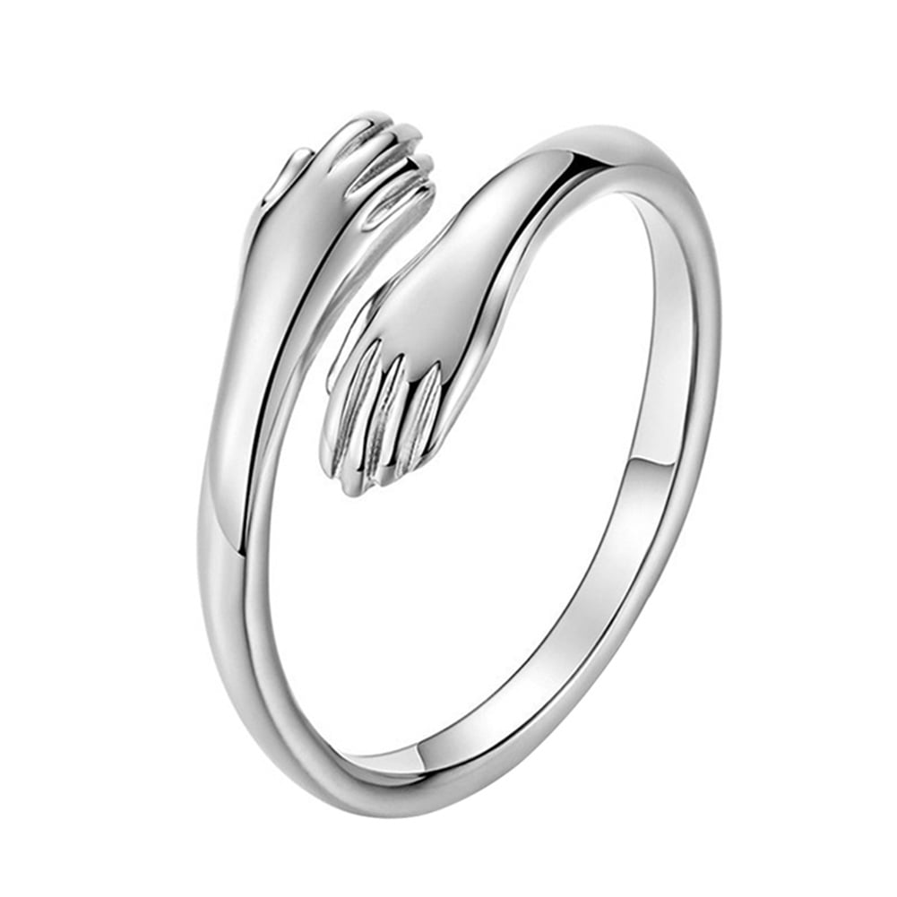 Sterling Silver Vintage Love Hug Ring for Men and Women 925 Silver Heart Love Hug Hands One Size Adjustable Ring Jewelry