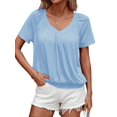thumbnail image 1 of Camisetas Casuales de Verano para Mujer, Camisetas de Corta con Cuello en V, Camisetas Azul S, 1 of 7