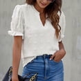 thumbnail image 4 of Camisa de manga corta abullonada, camisas de gasa para mujer, camisas casuales con pompones para mujer, blusas casuales de verano probadas profesionalmente, 4 of 6