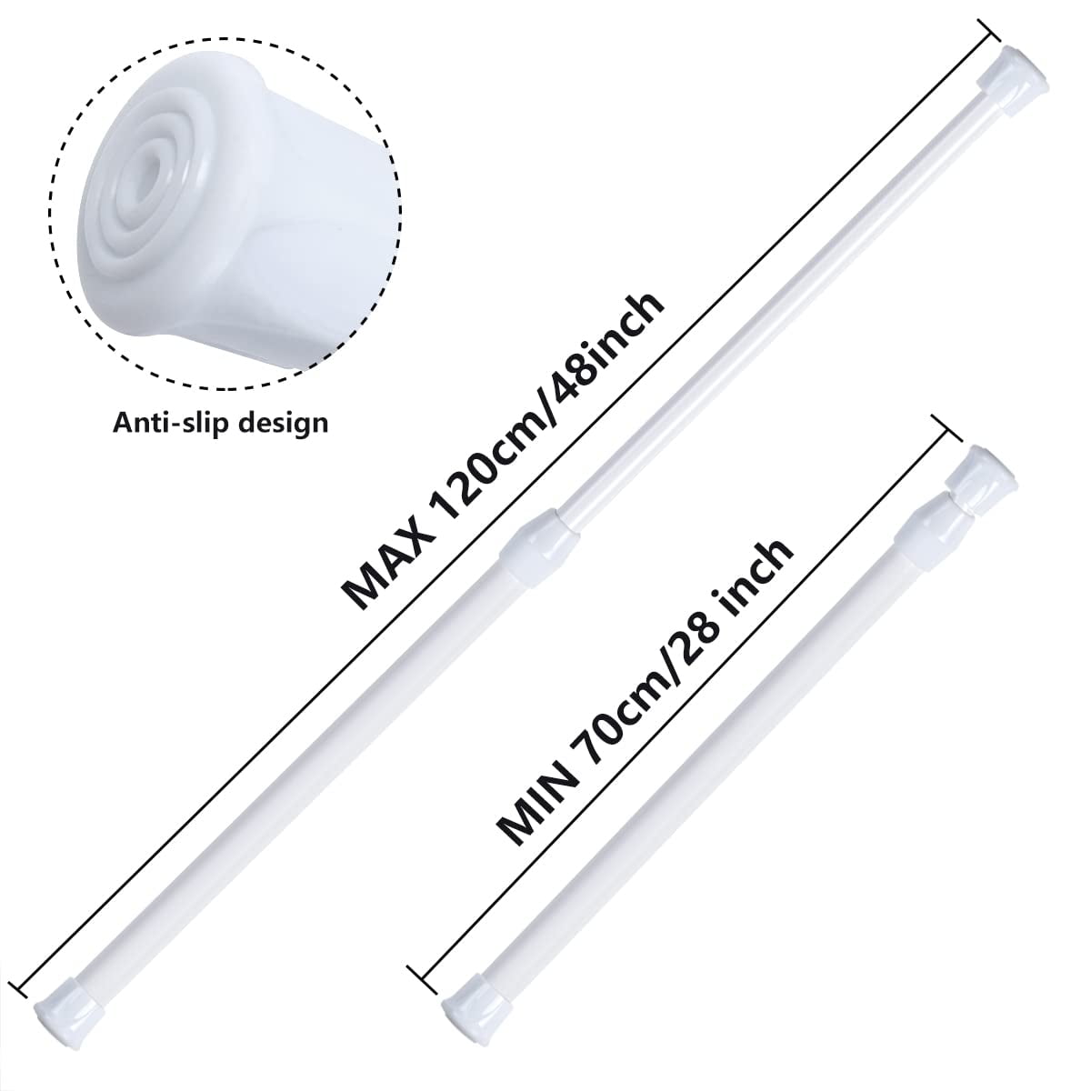 DIY.STORE 8 Pcs Spring Tension Curtain Rods, Adjustable Expandable Spring Loaded Tension Rods For Window, Bathroom, Cupboard,Kitchen(28"-48"; White)