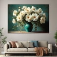 thumbnail image 6 of Mudket White Peony Flower Canvas Wall Art, Teal Vase Floral Wall Decor, Framed Vintage Botanical Artwork for Living Room Bedroom Kitchen, Ready to Hang Farmhouse Floral Print - 12"L x 8"W, 6 of 10