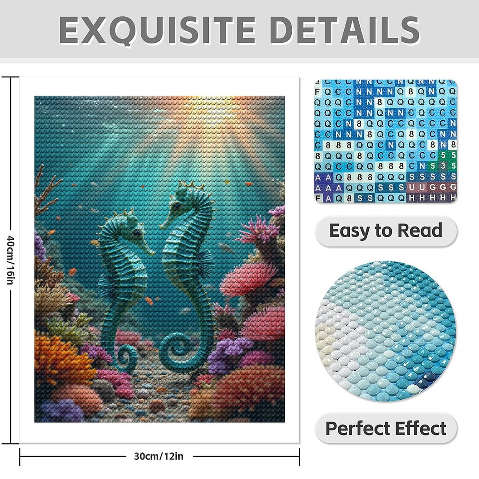 Diamond Art Kits for Adults - 5d Seahorses Coral Ocean Light Dance Diamond Painting for Adults, Diamond Art for Adults Beginners, Diamond Painting Kits for Adults for Home Wall Decor
