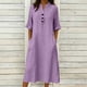 thumbnail image 1 of TaTaai Ladies V-Neck Ruffle Half Sleeve Solid Color Long Dress Button Down Design with Pockets Fashion Casual Comfortable Dress for Women Gift, 1 of 6