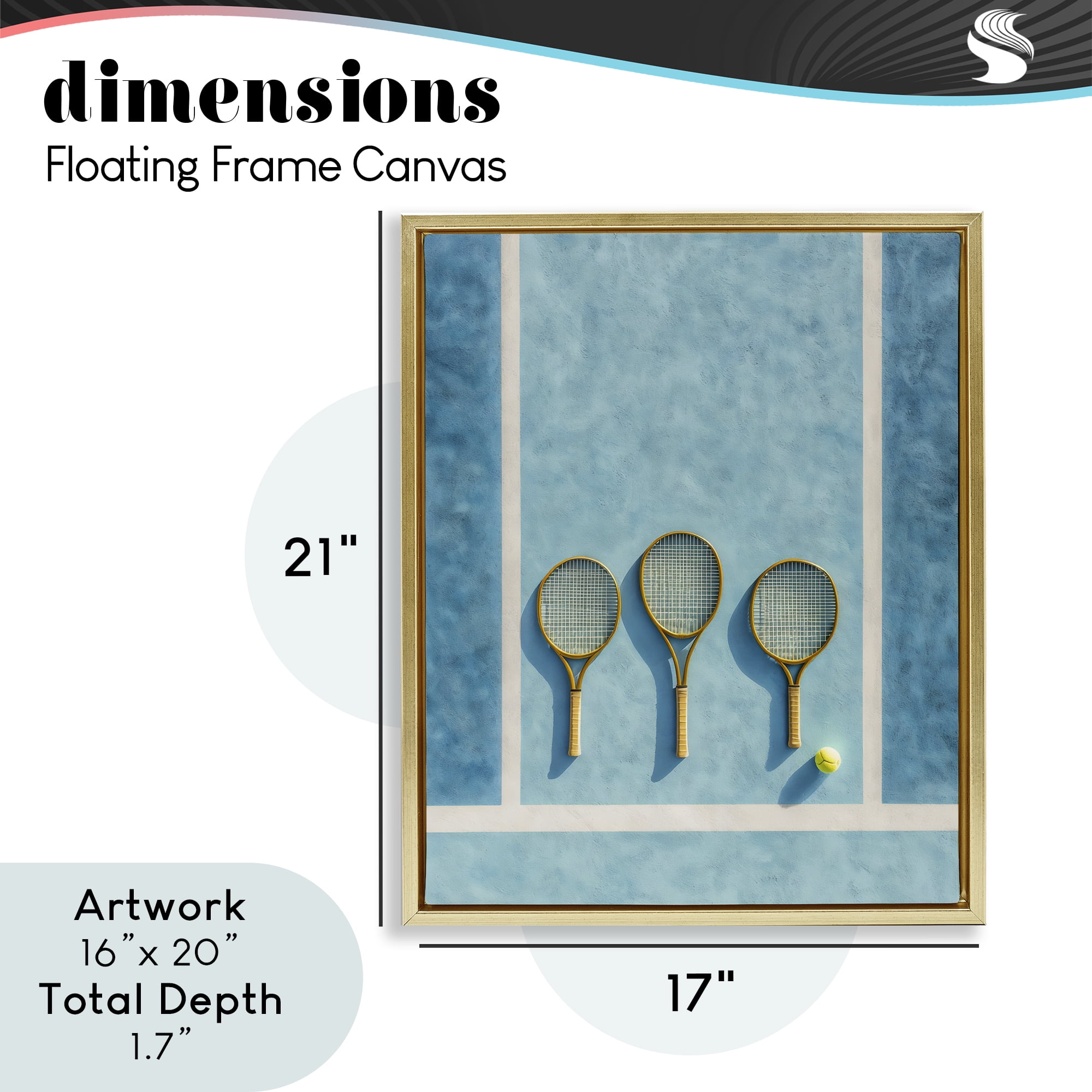 Tennis Racket Trio Gold Framed Floater Canvas Wall Art, design by Franklyn Gregory