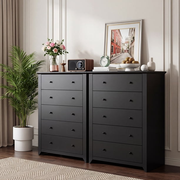 Trumanpick Black Dresser for Bedroom with 5 Drawers 47" Tall Chest of Drawers Wooden Dressers for Closet Living Room