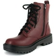 thumbnail image 2 of Soda Women Combat Army Military Motorcycle Riding Platform Boots Side Zipper FIRM-S Burgundy Red 11, 2 of 4