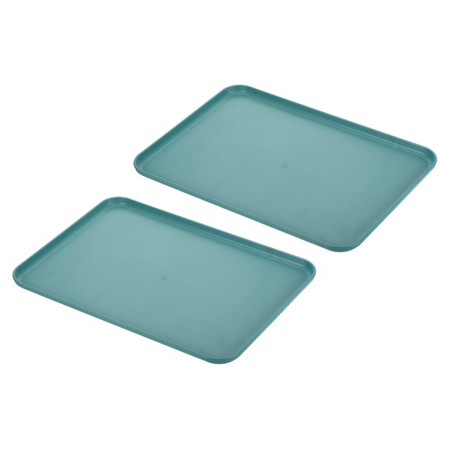 Unique Bargains 15x11' Fast Food Tray, 2 Pack PP Plastic Reusable Multi-Purpose Non-Slip Serving Tray Dark Green