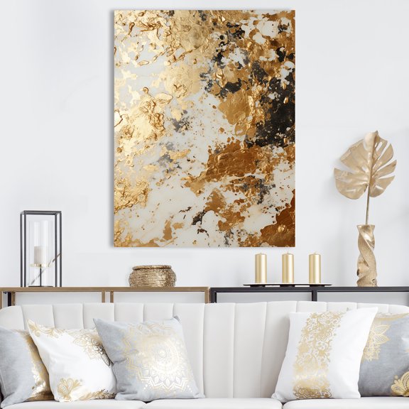 Designart "Champagne Flow in White and Gold I" Food & Beverage Canvas Wall Art - Traditional White Champagne Entryway Wall Art Print