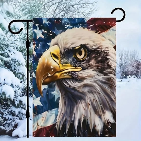 RKSupls Patriotic Linen Double Sided Garden Flag, Independence Day Themed Yard Decor, Majestic Eagle Closeup Flag Outdoor Banner for Holiday Lawn