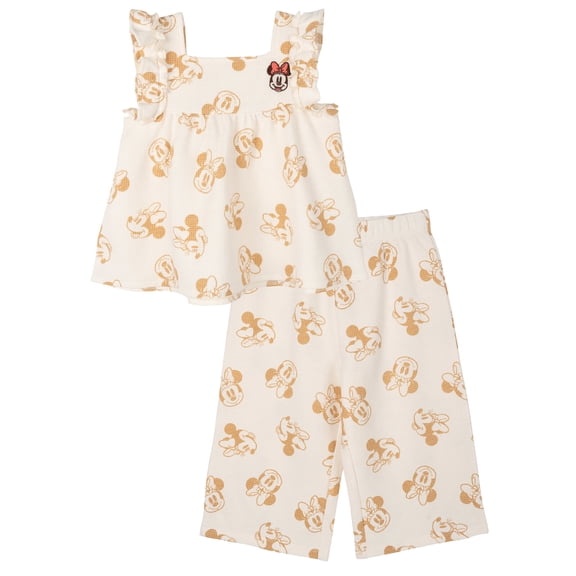 Disney Minnie Mouse Little Girls' Sleeveless 2-Piece Tank Top and Pants Set Ochre White
