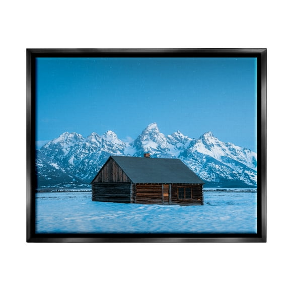 Stupell Industries Log Cabin Mountain View Landscape Photography Black Floater Framed Canvas Art Print Wall Art, 31 x 25