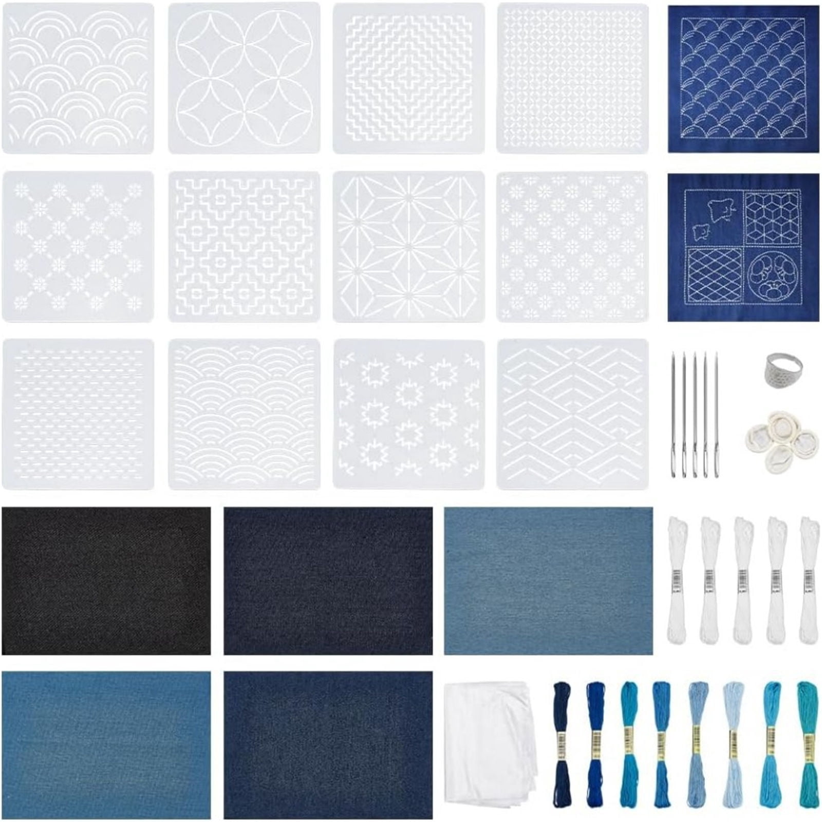 45Pcs Japanese Sashiko Embroidery Set With High Tenacities Thread And Stencils For Craft Projects
