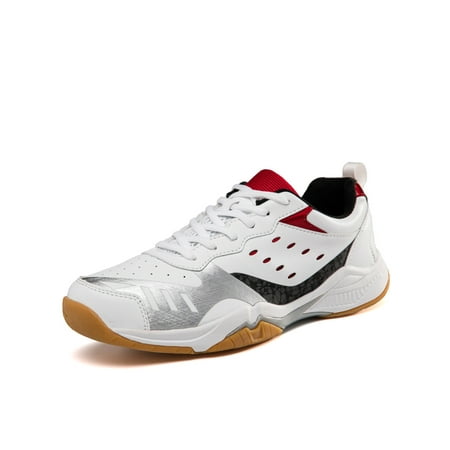 

Woobling Unisex Athletic Shoe Non-slip Sneakers Lace Up Badminton Shoes Breathable Trainers Walking Sports White Red 7.5